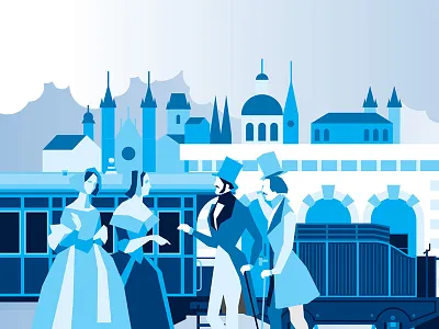 Locomotive illustration blue flat vector