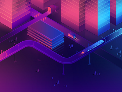 Isometric city illustration 3d city game glow isometric minimal neon page