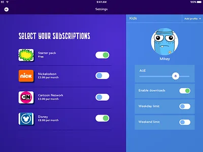 Kids Streaming App Settings
