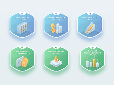 Course Badges badges datacamp datascience illustration isometric python r