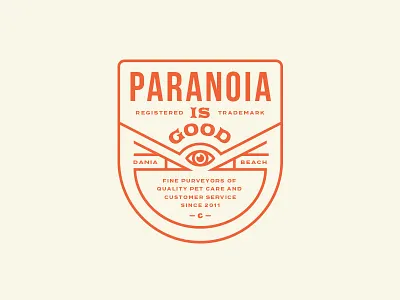 Paranoia Is Good badge branding cat chewy dog identity lockup logo orange red seal typography