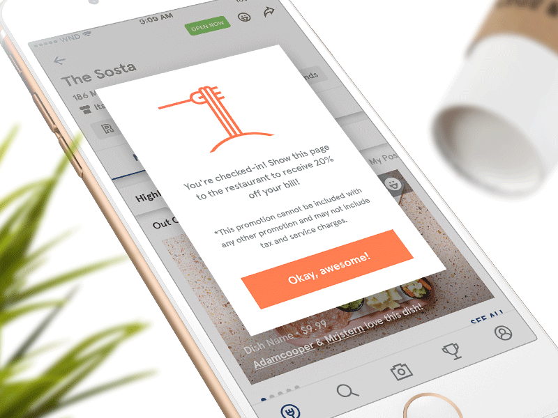 Wine n Dine - Discount Pop-up animation app food gif ios iphone mockup popup restaurant ui ux wine n dine