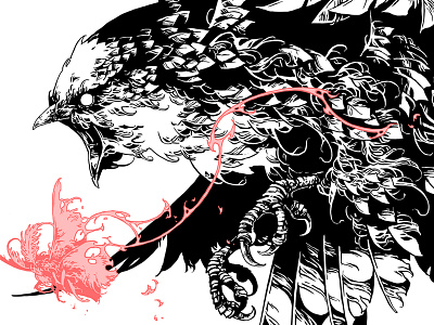 Moth spirit bird feathers fragment further up graphic illustration ivan belikov moth photoshop swallow wacom wip