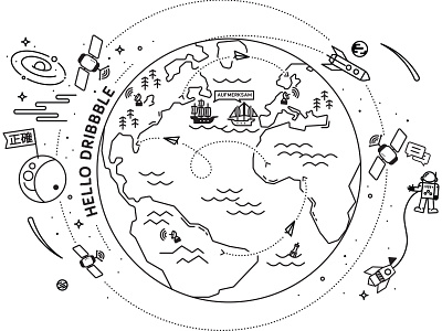 COMMUNICATION communication earth keen line art illustration mural space world