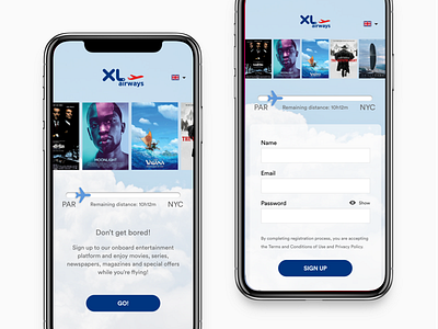 Daily UI #001 - Sign up app entertainment ios iphone x onboard platform plane sign up ui