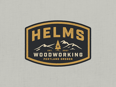 Helms Woodworking badge branding helms logo mountains oregon portland type woodworking