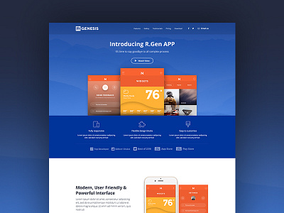 App Landing Page app blue landing one page promote template theme web