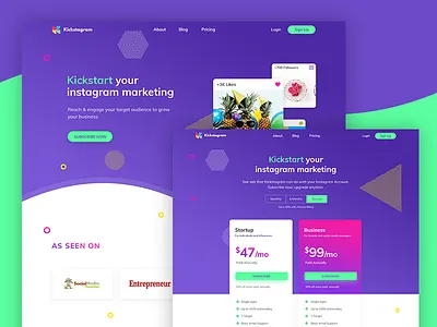 Instagram Marketing Website clean homepage landing minimal promo smooth startup typography ui ux vivid web