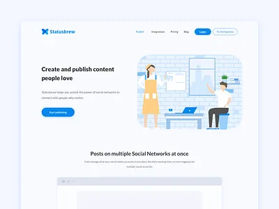 Statusbrew - Publish Landing Page design landing layout media page social ui ux website
