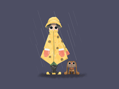 Hamburger Girl character color design dog hamburger illustration photoshop rain raincoat rainy yellow