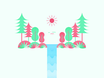 The Forest art color design forest illustration river texture tree waterfall