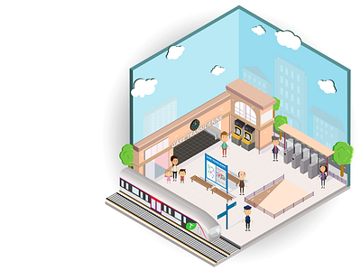 Gare SNCF 3d flat illustration iso train