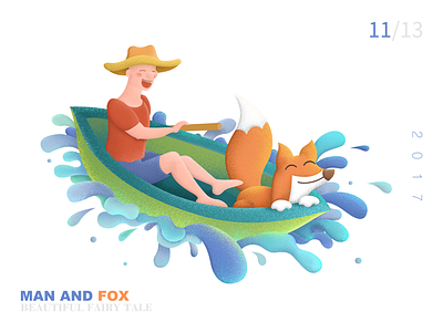 Man and fox／3 beautiful fairy fox fun illustration man tale