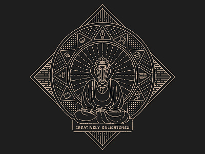 MonkeyTag T-Shirt Illustration brain buddha creative cult enlightened line art mandala mandrill monkey monoline third eye