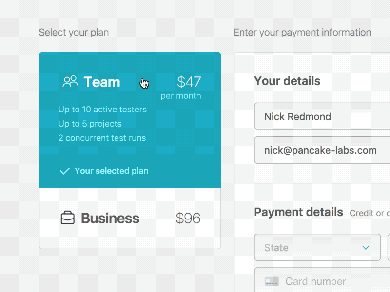 Plan Selector Html Plan Selection CSS Transition by Nick Redmond on Dribbble