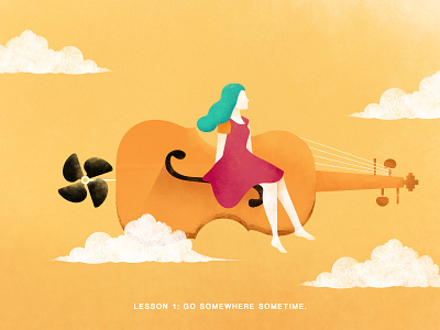 Go somewhere girl illustration music sky travel violin