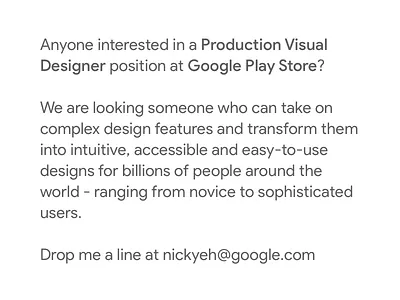 Production Visual Designer position at Google Play Store