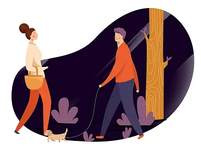 Walk character design face glasses illustration man park surprised tree woman
