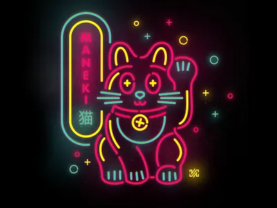 Maneki Neko 猫 - NEON art graphic illustration jappan lucky neon vector