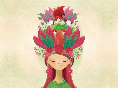 The Red Queen animal character design concept art digital art digital painting drawing fairy floral flower garden illustration red