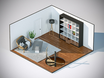 Isometric Living Room 3d cinema 4d house isometric octane room