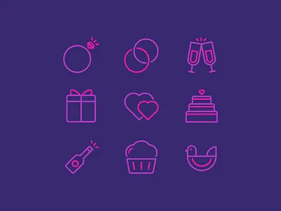 Wedding Icons bird bottle cake gift icon outline present ring vector wedding wine