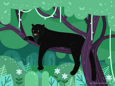 Panther animals cat flowers illustration jungle landscape liana nature panther tree vector