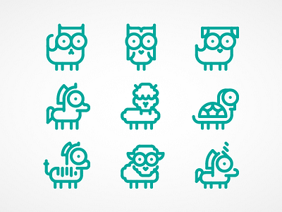 Icon collection of animals for thenounproject.com alpaca animals big eyes iconography icons line icon llama owl set sheep unicorn zoo