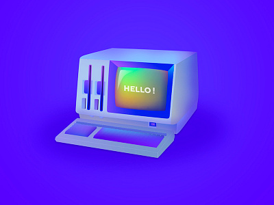 Oldie computer hello illustration retro technology vector