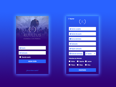 KUULTUS - Agenda cultural agend concept design forms gradient login logo mobile