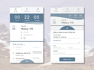 To do list app app clock countdown form mobile tab navigation