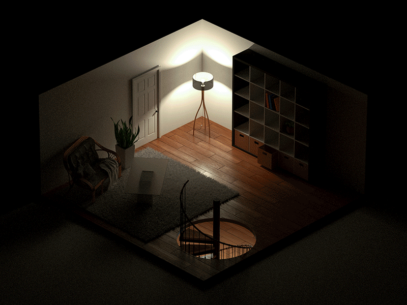 Isometric Living Room Switch 3d cinema 4d dark house isometric octane room