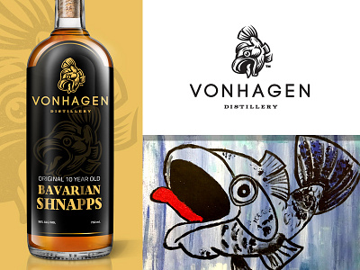 vonHagen animal brewery crazy distillery engraving fish gold logo mascot restaurant