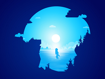 Face the sea blue drawing dreams girl illustration lovely sea