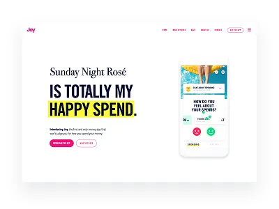The Website Launch of Joy app app store clean finance happiness ios landing page minimal money site website white