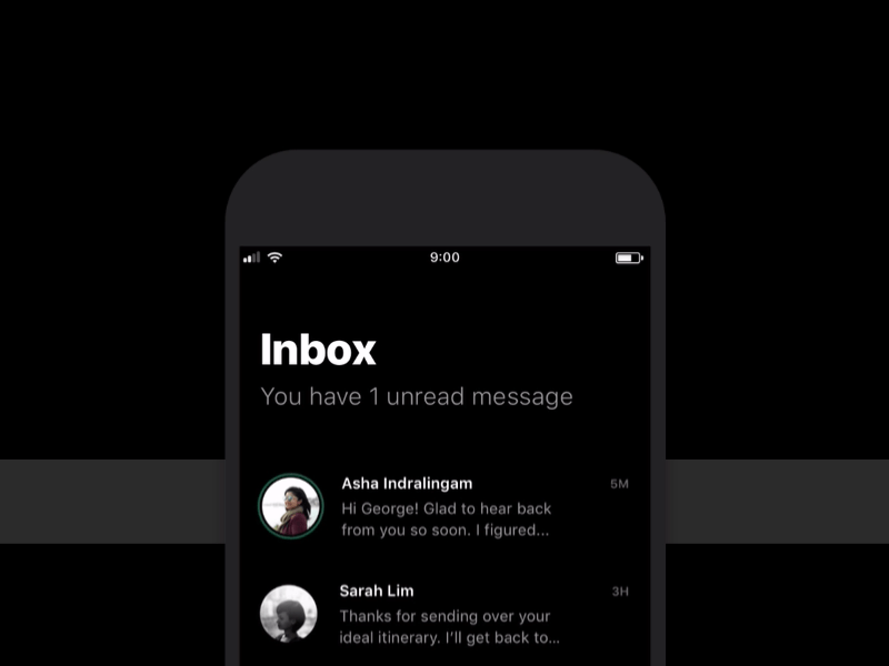 Inbox — Voyage UI Kit framer framerjs inbox interactive ios kit messaging prototype travel ui voyage