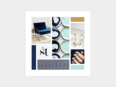 Navy, Mint, and Gold Mood Board color mood board