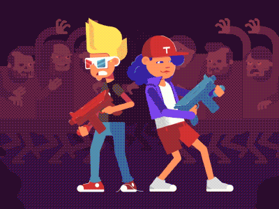 Back to Bits - "Neighborhood Watch" 2d character animation early 90s graphic design illustration lucasarts motion graphics neighbors squirt gun super nintendo zombies