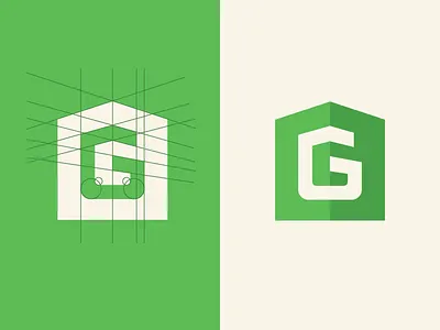 G. Christianson Construction construction cream g green house icon logo perspective shadows