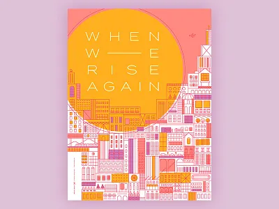 When We Rise Again aid beacon city illustration lines poster relief sun vector