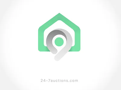 Identity for Auction platform auction flat house icon identity logo map point symbol