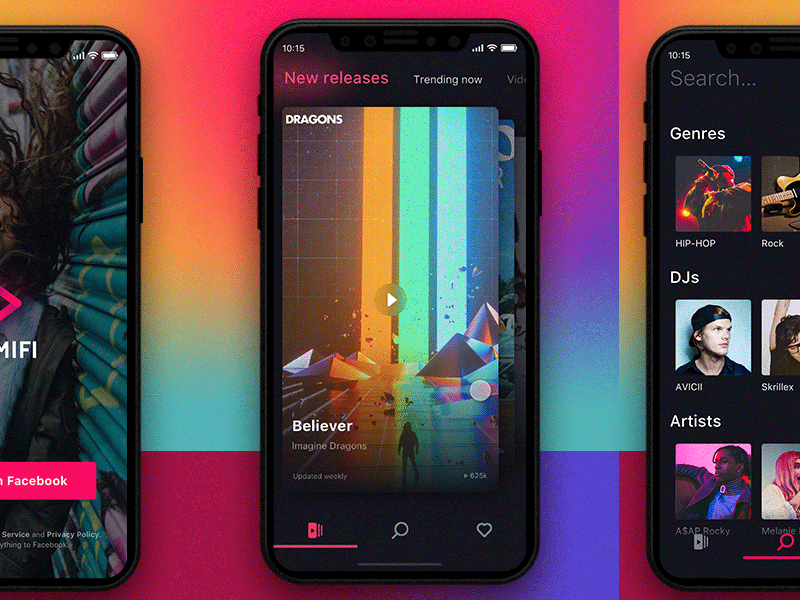 Modern music app cards flinto music player trending ui