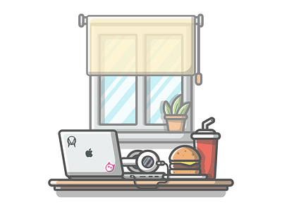 Morning work! 🌞🍔 burger dribbble dribbbler flat icon illustration illustrator lineart macbook minimal shots vector