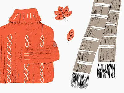 Sweater Weather autumn fall illustration inky leaves scarf sweater texture