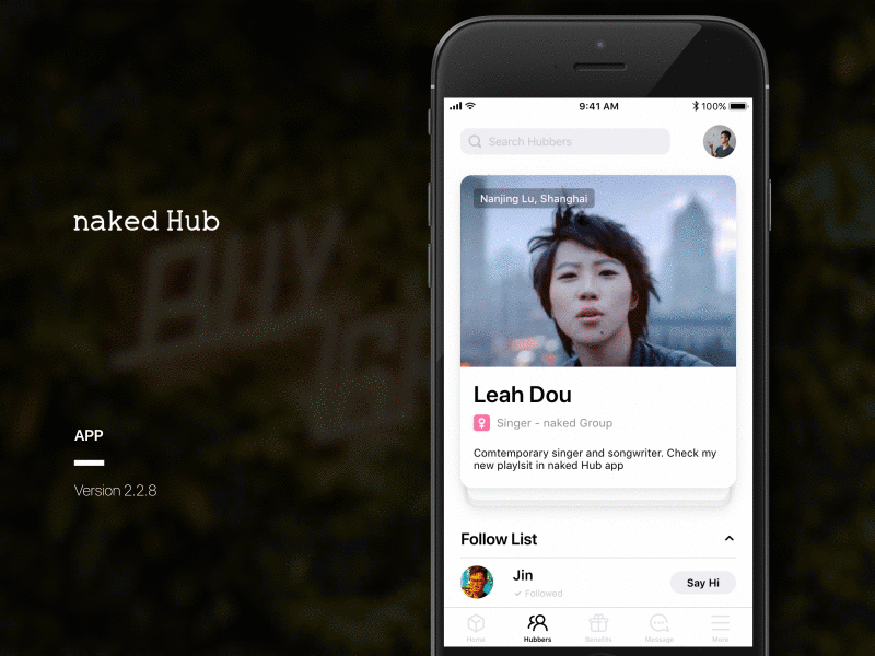 App naked Hub V2.2.8 animation app black card ios motion graphic social tinder ui ux