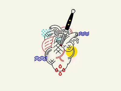 Dagger carved through the heart color dagger drops graphic hearth knife wave