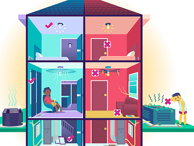 Air Conditioning Do's and Don'ts air conditioning architecture cartoon cold cross section home decoration hot house illustration interior see through technology