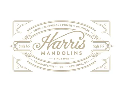 Harris Mandolins branding crest illustration lettering logo typography
