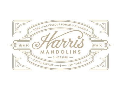 Harris Mandolins branding crest illustration lettering logo typography