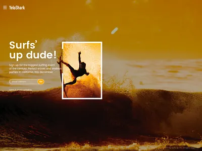 YeloShark hero landing ocean rsvp signup surf ui waves webdesign